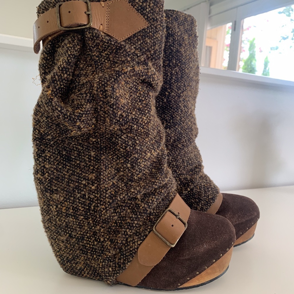 RARE Irregular Choice longer lashes wedge boots